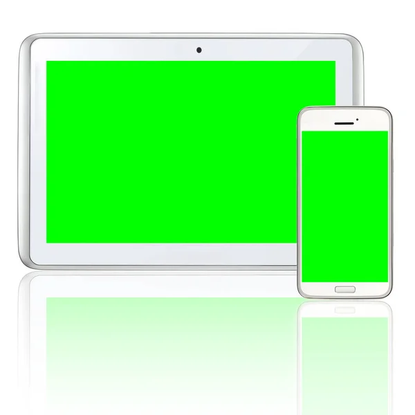 Зеленый Экран Телефон Макет Пространства Экране Планшета Технологией Интернет Приложение — стоковое фото