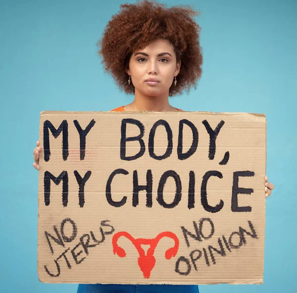 Black Woman Portrait Poster Protest Abortion Body Choice Freedom Human — Stock Photo, Image