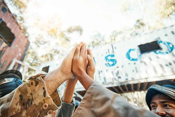 Paintball Hands High Five Teamwork Support Trust Game Plan Collaboration — Stock Photo, Image