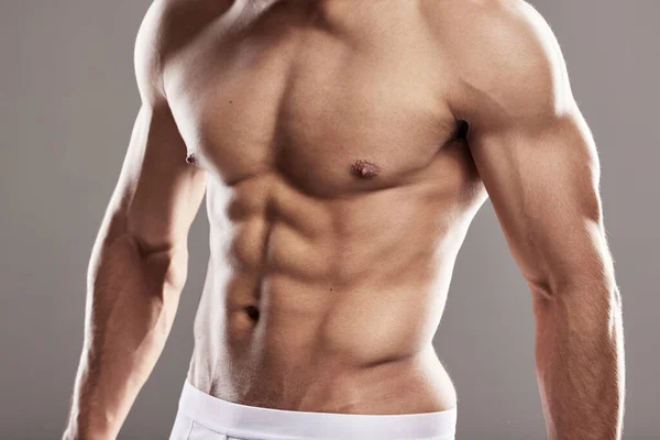 Homem Estômago Modelo Roupa Interior Músculo Com Peito Forte Abdominais — Fotografia de Stock