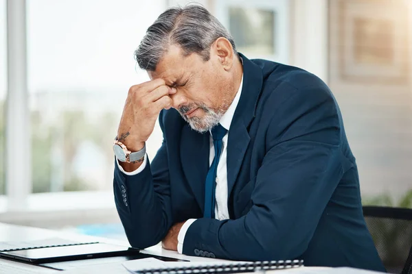 Headache Стресс Бизнесмен Офисе Финансового Отчета Ошибки Проблемы Карьерный Кризис — стоковое фото