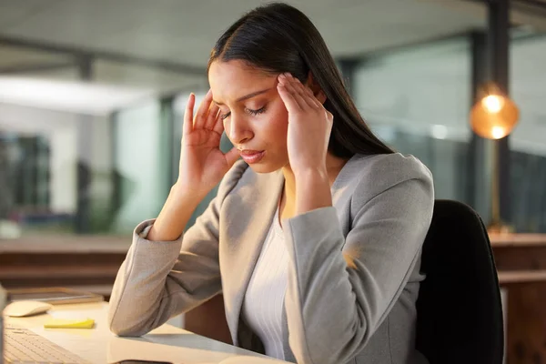 Ból Głowy Ból Stres Kobiety Biznesu Biurze Wypalenie Zmęczenie Lub — Zdjęcie stockowe