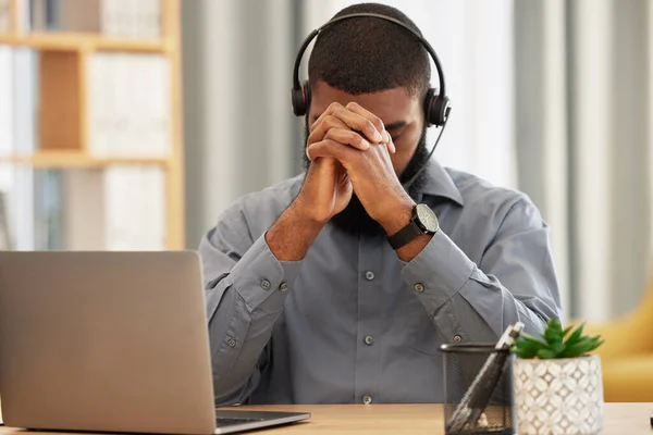 Call Center Stress Business Man Praying Stress Fatigue Communication Mistake — Stock Photo, Image