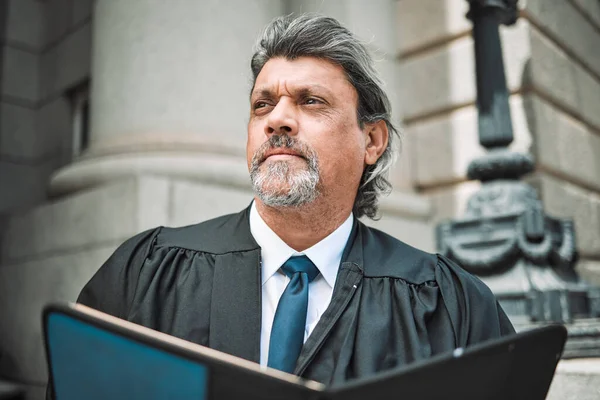 Man Thinking Senior Lawyer Reading Book Research Education Learning Justice — Stock Photo, Image