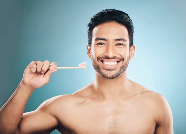 Dental Retrato Hombre Asiático Con Cepillo Dientes Higiene Bucal Bienestar —  Fotos de Stock