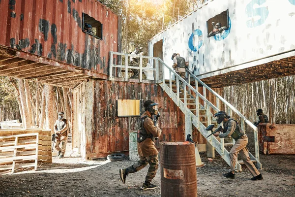 Schilderstuk Slagveld Team Oorlog Aanval Met Doelwit Soldaat Met Pistool — Stockfoto
