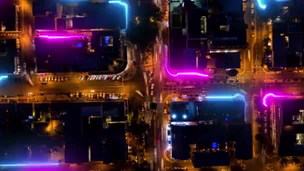 Місто Вулиця Ніч Світлом Повітрі Руху Розвитку Хронометражу Будівель Метро — стокове відео