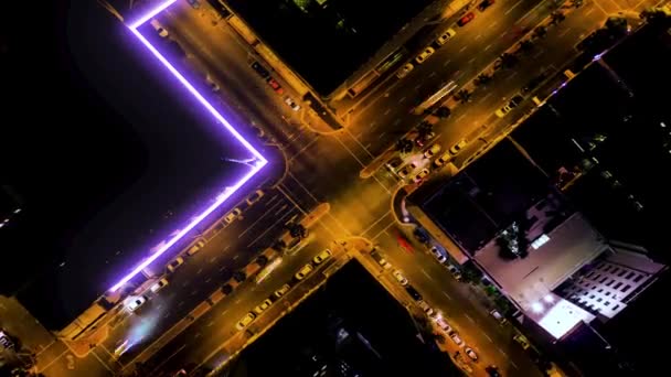 Cross Road Time Lapse Aerial View Night Traffic Landscape Transportation — Stock Video