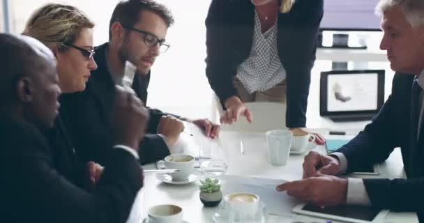 Empresários Notas Reunião Comunicação Conferência Com Trabalho Equipe Colaboração Corporativa — Vídeo de Stock