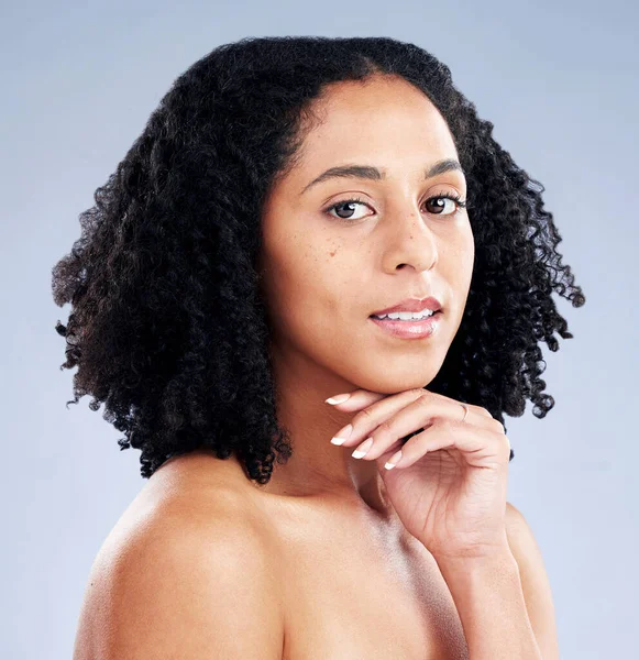 Retrato Belleza Facial Con Una Mujer Negra Modelo Estudio Sobre — Foto de Stock