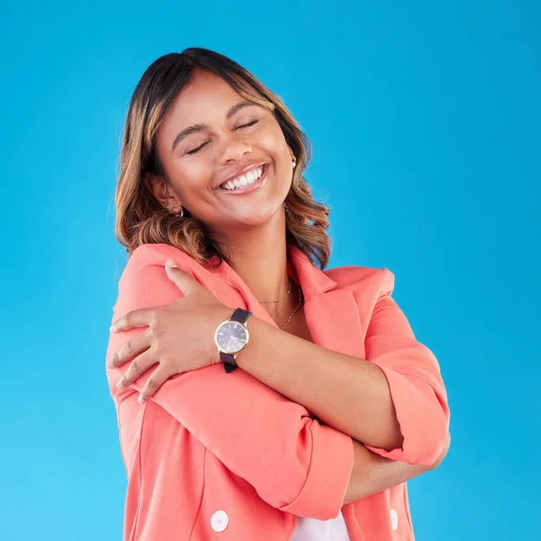 Professional Hug Business Woman Studio Self Love Support Care Confidence — Stock Photo, Image
