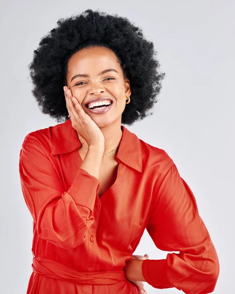 Retrato Feliz Moda Com Uma Mulher Negra Afro Estúdio Fundo — Fotografia de Stock