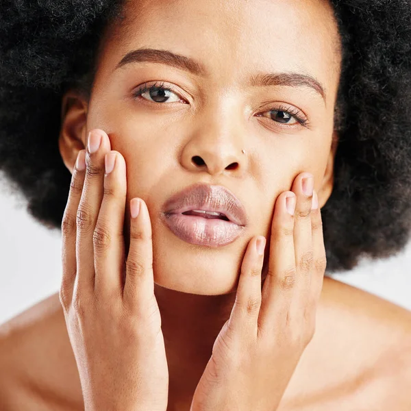 Piękno Pielęgnacja Skóry Portret Czarnej Kobiety Dermatologią Kosmetykami Lub Naturalnym — Zdjęcie stockowe