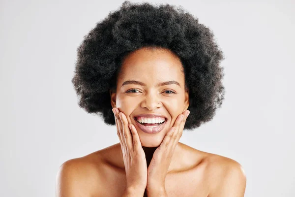 Beleza Mãos Rosto Retrato Uma Mulher Negra Com Dermatologia Cosméticos — Fotografia de Stock