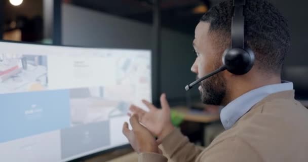 Çağrı Merkezi Bilgisayar Ekranı Adam Ajan Danışman Iletişim Ticaret Yardımı — Stok video