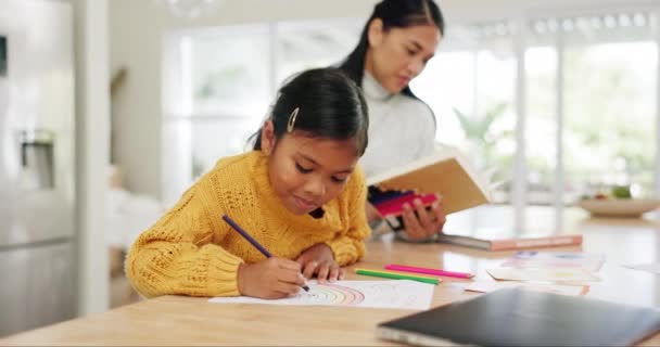 Dibujo Educación Niño Con Madre Para Arte Leyendo Sobre Proyecto — Vídeos de Stock