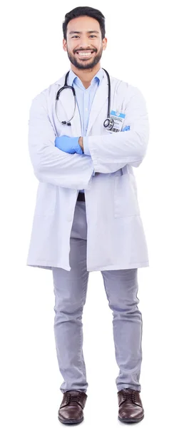 Чоловік Лікар Портрет Схрещеними Руками Посмішками Від Охорони Здоров Медичної — стокове фото