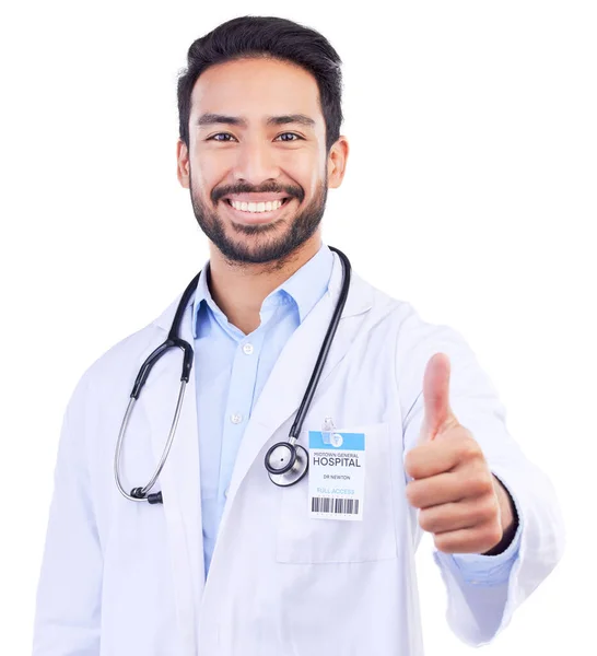 Άνθρωπος Πορτρέτο Γιατρό Και Τους Αντίχειρες Επάνω Χαμόγελο Από Την — Φωτογραφία Αρχείου
