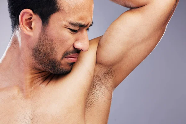 Armpit Stink Man Body Odor Studio Isolated White Background Deodorant — Stock Photo, Image