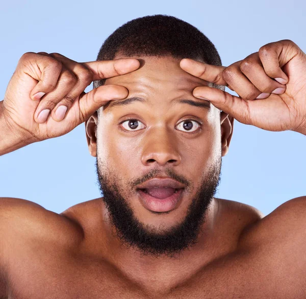 Aging Anxiety Black Man Portrait Studio Skin Check Beauty Routine — Stock Photo, Image