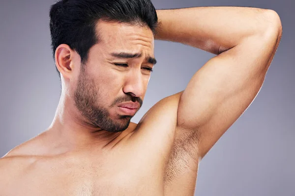 Armpit Smell Man Body Odor Studio Isolated White Background Deodorant — Stock Photo, Image