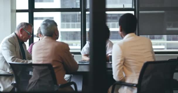 Деловые Люди Встречи Корпоративные Дискуссии Совместной Работы Идей Стратегии Офисе — стоковое видео