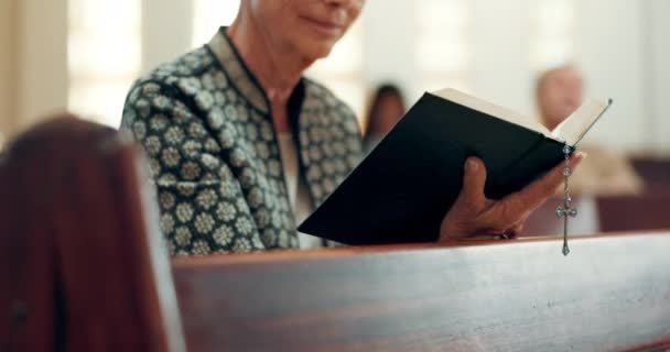 Handen Lezen Boek Vrouw Kerk Voor God Heilige Geest Religie — Stockvideo