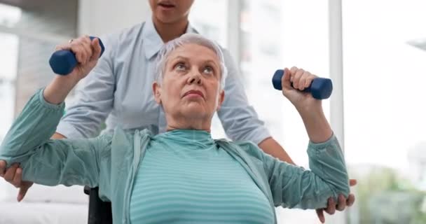 Femme Handicapée Physiothérapie Haltère Exercice Réadaptation Des Soins Santé Consultation — Video
