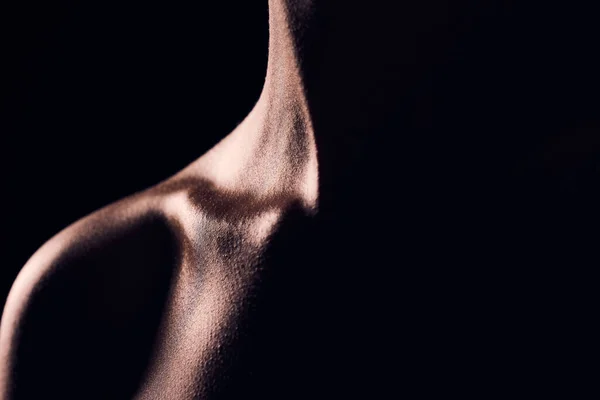 Schoonheid Hals Persoon Zwarte Achtergrond Voor Creatieve Verlichting Schaduw Silhouet — Stockfoto