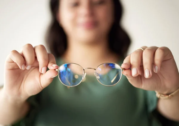 Handen Vrouw Bril Voor Optometrie Visie Met Lezen Voor Focus — Stockfoto