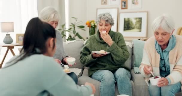 Senior Women Tea Cake Friends Retirement Home Quality Time Chat — Stock Video