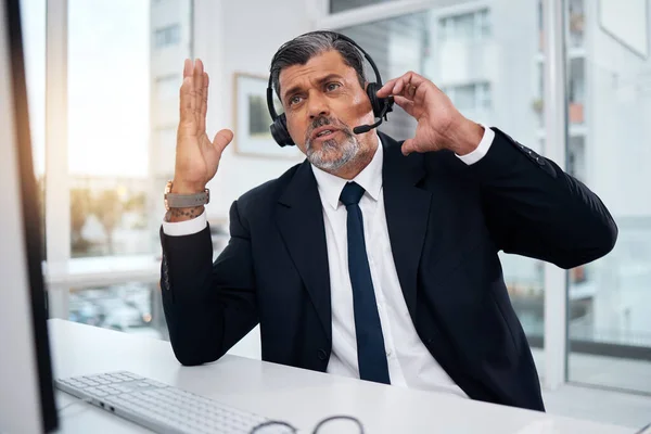 Praten Call Center Volwassen Man Klantenservice Voor Communicatie Ondersteuning Gesprek — Stockfoto