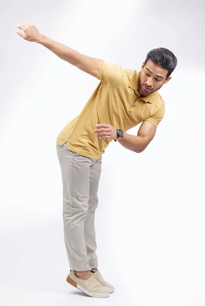 Dancer Man Routine Training Creative Movement White Studio Background Male — Stock Photo, Image