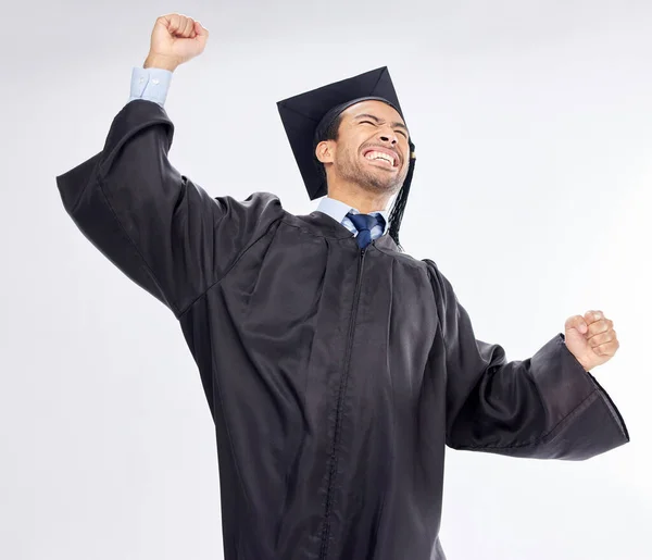 Graduación Beca Hombre Celebración Logro Diploma Aislado Fondo Blanco Estudio — Foto de Stock