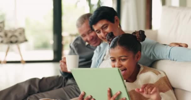 Tablet Büyük Anne Büyük Baba Komik Kız Evde Oturmuş Komedi — Stok video