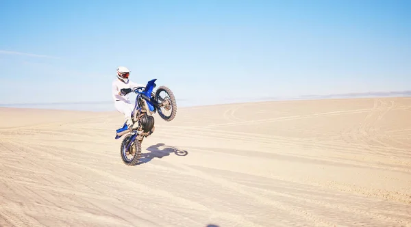 Desert Motorbike Sports Person Travel Journey Driving Road Adventure Freedom — Stock Photo, Image