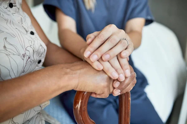 Support Nurse Holding Hands Senior Patient Hope Empathy Healthcare Medical — Stock Photo, Image