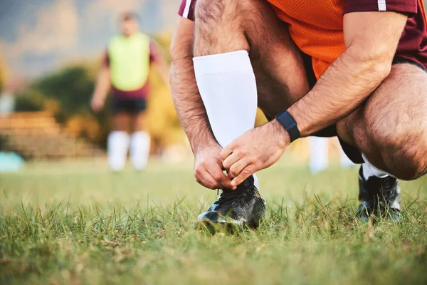 Zapatillas Rugby Manos Atleta Para Empezar Entrenar Hacer Ejercicio Fitness —  Fotos de Stock