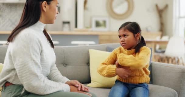 Mother Child Upset Home Discipline Bad Behaviour Psychology Problem Sofa — Stock Video