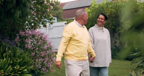 Amour Drôle Tenant Main Avec Vieux Couple Dans Jardin Pour — Video