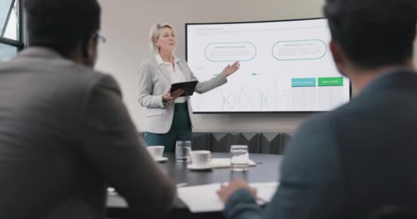 Női Prezentáció Képernyő Vagy Üzleti Találkozó Grafikonok Grafikonok Vagy Idővonal — Stock videók