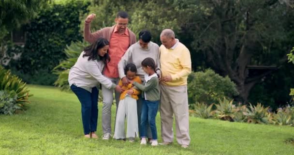 Family Happy Tickling Children Outdoor Park Love Care Men Women — Stock Video