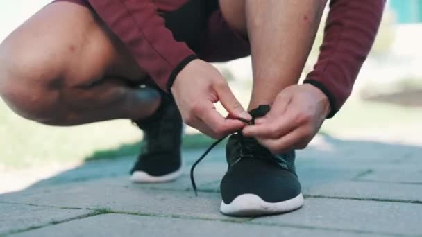 Fitness Ejercicio Manos Atan Zapatos Naturaleza Para Correr Maratón Entrenamiento — Vídeo de stock