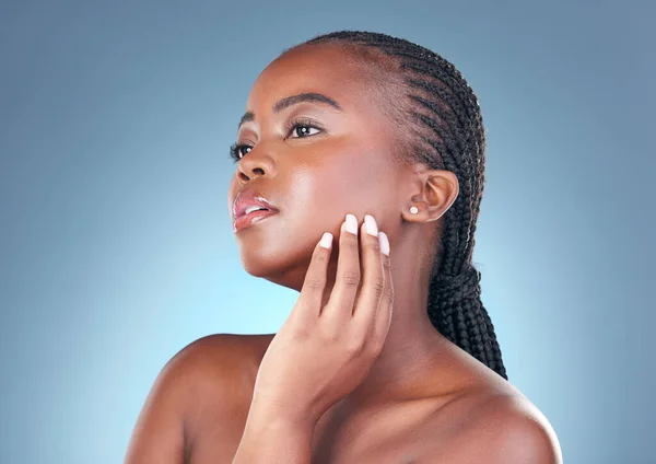 Skönhet Hudvård Och Ansiktet Svart Kvinna Med Dermatologi Naturlig Makeup — Stockfoto