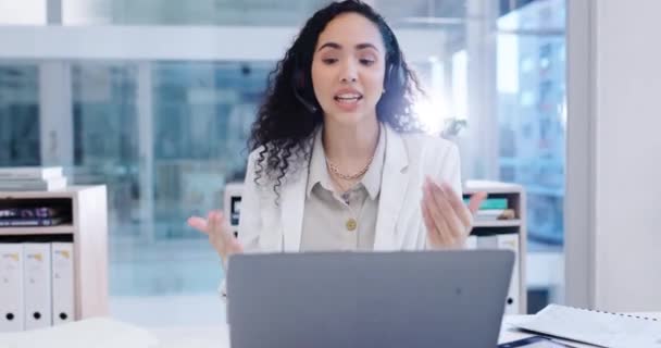 Consulting Videogesprek Vrouw Laptop Kantoor Voor Bedrijfsadvies Vragen Gesprek Vrouwelijke — Stockvideo