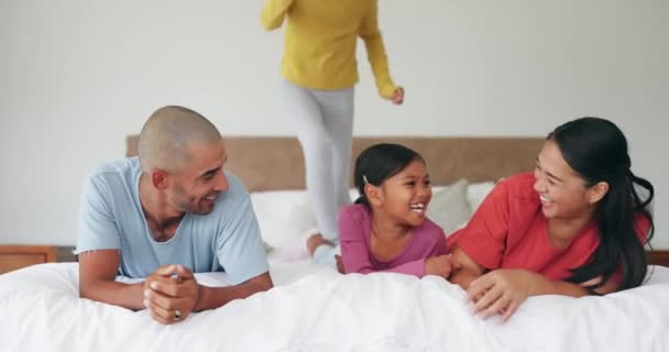 Sypialnia Szczęście Miłość Rodzinna Relaks Cieszyć Się Razem Jakości Czasu — Wideo stockowe