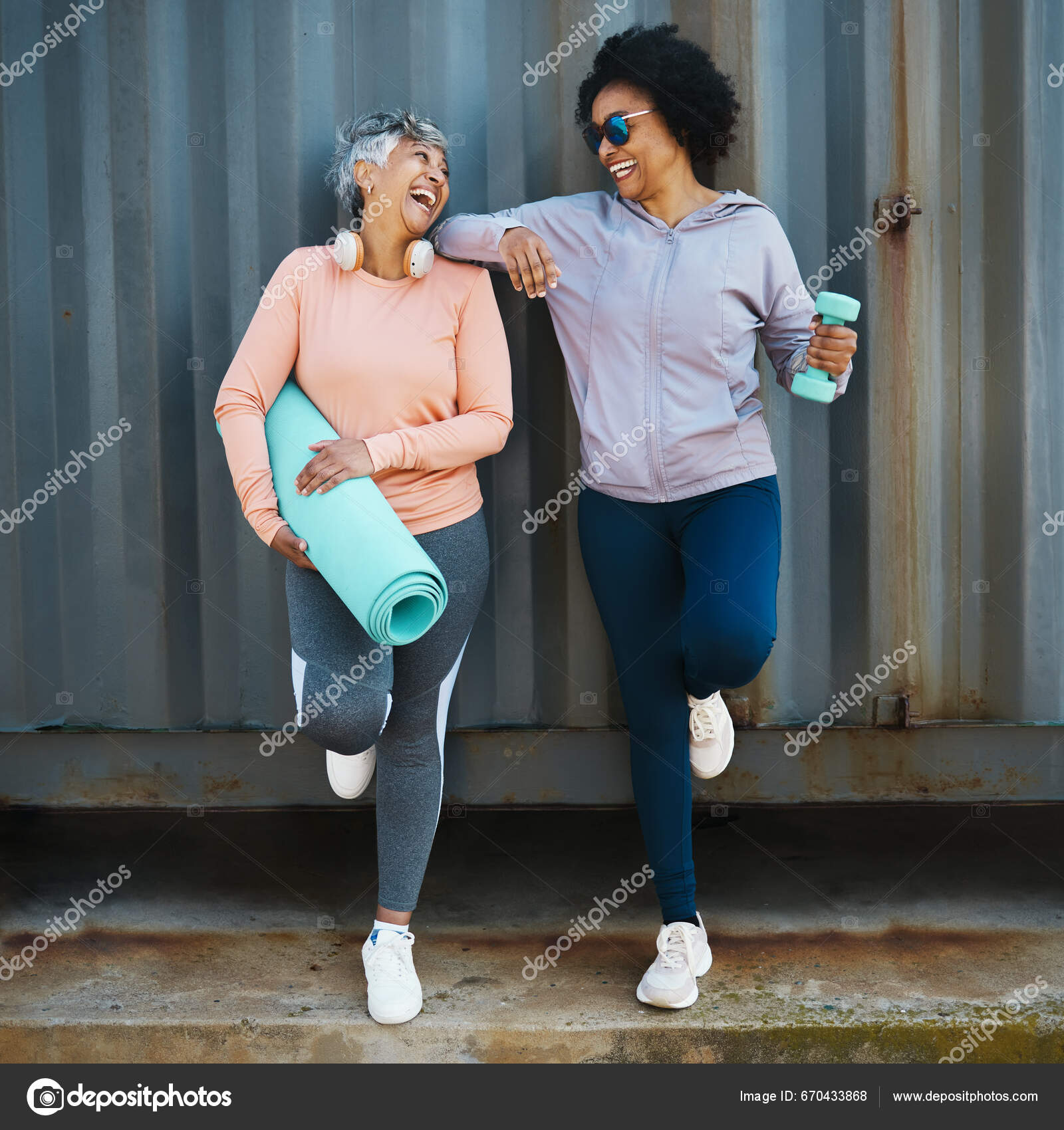 Senior Women Exercise Laughing Cool Urban Workout Equipment