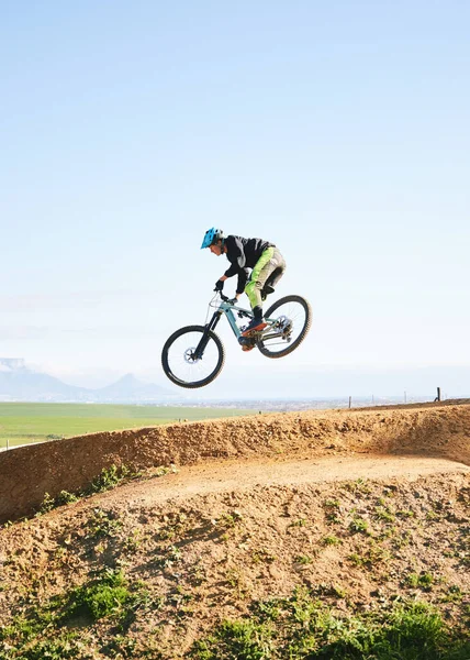 Велоспорт Спорт Людина Велосипеді Адреналіну Пригоди Свободу Стрибок Швидкості Гірський — стокове фото