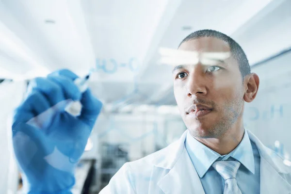Oplossing Wetenschap Schrijven Met Mens Het Laboratorium Voor Geneeskunde Onderzoek — Stockfoto