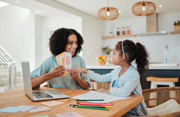 Huiswerk Onderwijs Moeder Met Meisje Met Kaart Voor Leren Ontwikkeling — Stockfoto